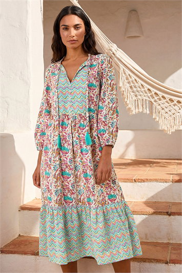 Tie Front Frill Midi Dress 14839191