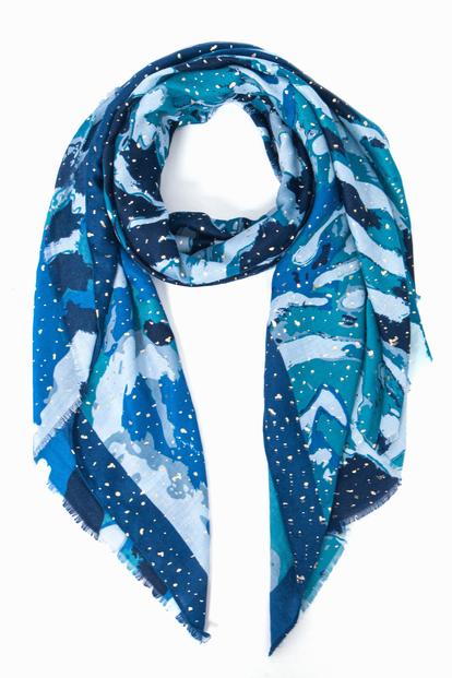 Blue Gold Foil Lightweight Scarf