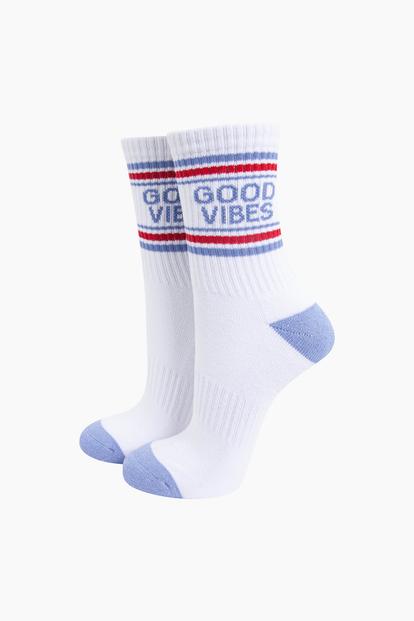 White Good Vibes Novelty Cotton Sports Socks