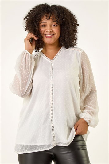 White Curve Textured V-Neck Top