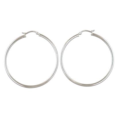 Metallic Sterling Silver Large 50Mm Sleeper Creole-Hinged Hoop Earrings