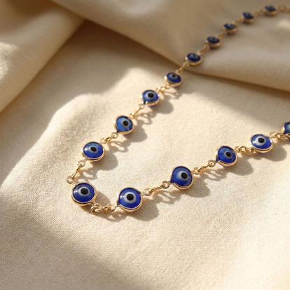 Metallic Evil Eye Charm Gold Plated Protection Necklace