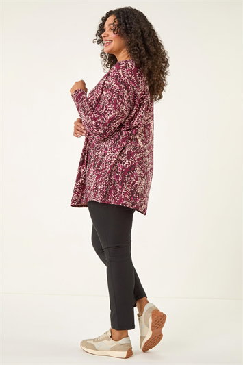 Curve Spot Print V-Neck Stretch Top 19463378