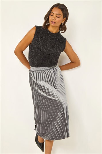 Velvet Pleated Midi Skirt 17055585