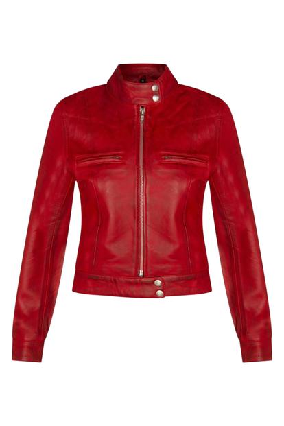 Purple Womens Leather Moto Biker Jacket-Braga