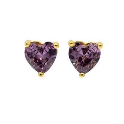 Metallic Amethyst Heart February Birthstone Stud Earrings