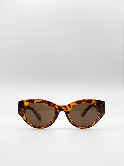 Brown Chunky Cat Eye Plastic Frame Sunglasses