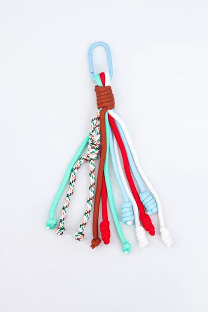 Multi Laces Clip On Bag Charm In Mint/Red