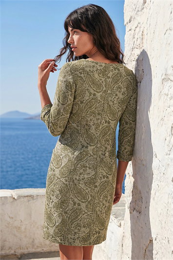 Paisley Print Pocket Shift Stretch Dress 14811763