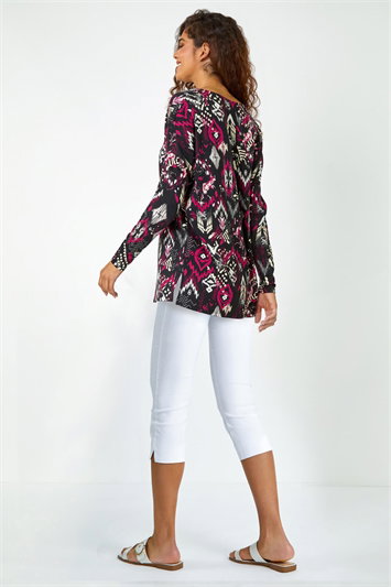 Aztec Print V-Neck Stretch Tunic Top 19265911