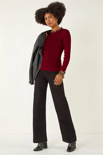 Red Leopard Ruffle Trim Jumper