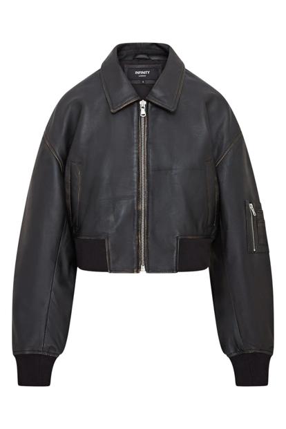 Black Womens Oversized Leather Bomber Jacket