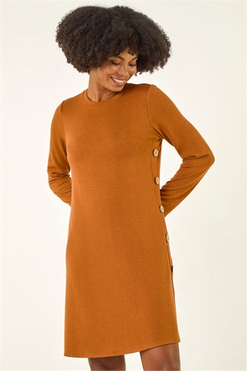 Orange Side Button Detail Swing Dress