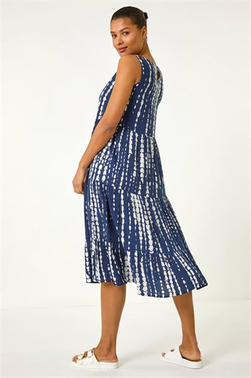 Blue Tie Dye Print Smock Midi Dress