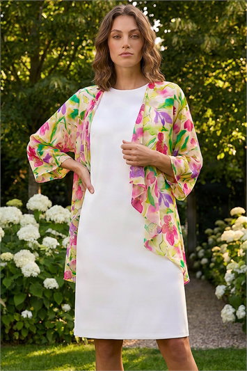 White Petite Floral Print Dress & Shrug