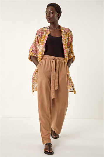 Fan Print Longline Button Up Blouse 10208988
