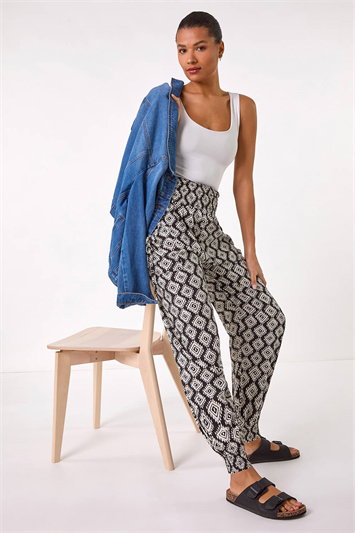 Black Abstract Tie Pocket Trousers