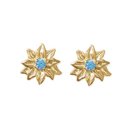 Metallic Turquoise December Birthstone Holly Birthflower Stud Earrings
