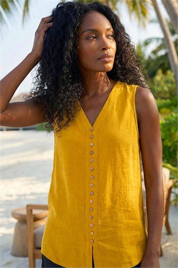 Yellow Sleeveless Button Detail Vest