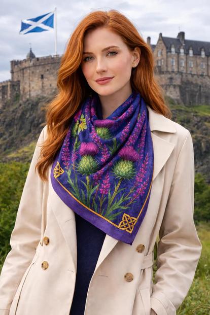 Multi The Silk Inspiration Collection - Thistle And Heather Small Classic Neck Scarf