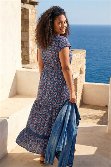 Curve Floral Print Swing Midi Dress 14753278