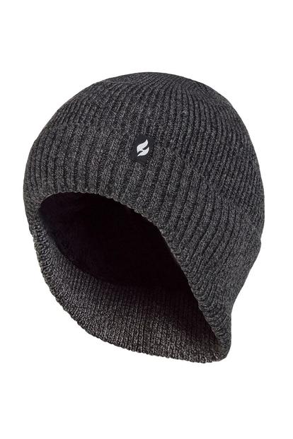 Black Knitted Thermal Winter Warm Expedition Hat With Drop Neck