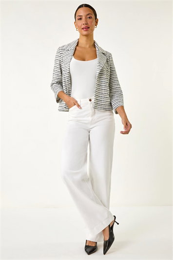 Textured Stripe Collar & Revere Blazer 15039238