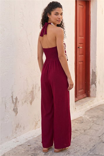 Petite Crochet Detail Linen Blend Jumpsuit 14870095
