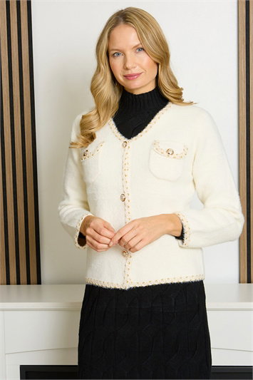 White Julianna Fluffy Button Knit Cardigan