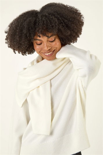 White Wrap Neck Knit Jumper