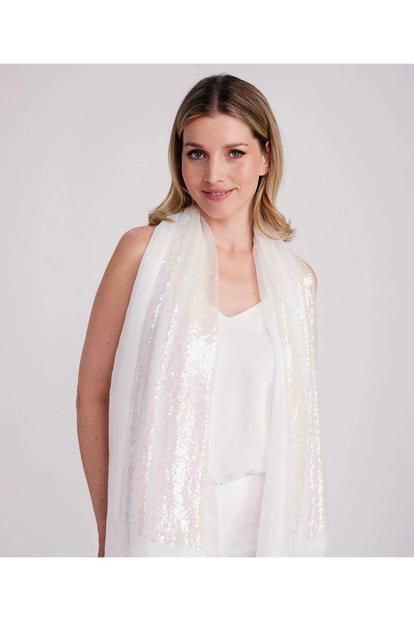 White Chrystal - Embellished Occasion Scarf - White