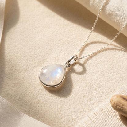 Metallic Moonstone June Birthstone 925 Sterling Silver Necklace