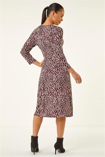 Petite Animal Print Ruched Stretch Midi Dress 14898395