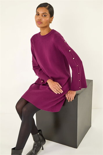 Pink Buttoned Knit Dress
