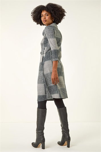 Patchwork Cowl Neck Button Detail Dress 14297636