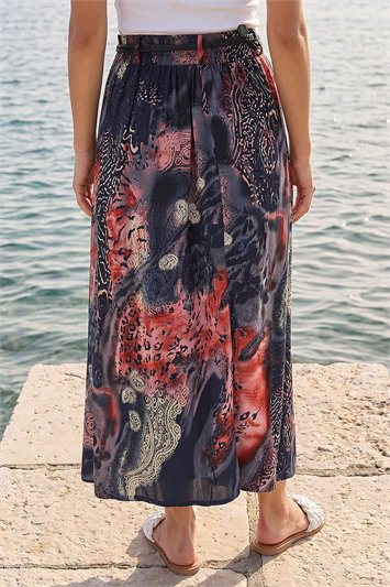Paisley Print Belted A-Line Skirt 17079960