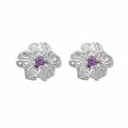 Metallic Amethyst February Birthstone Violet Birthflower Stud Earrings