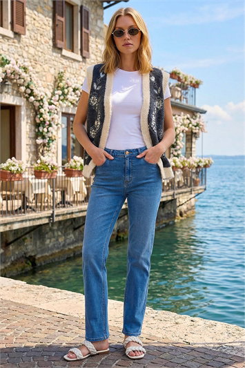 Fur Trim Embroidered Knit Waistcoat 16228008