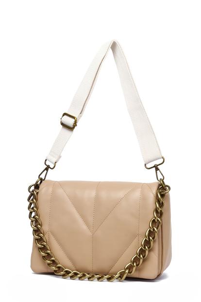 Cream Chain Detail Cross Body Bag