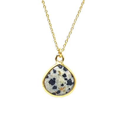 Metallic 18Ct Gold Vermeil Plated Dalmatian Jasper Gemstone Necklace