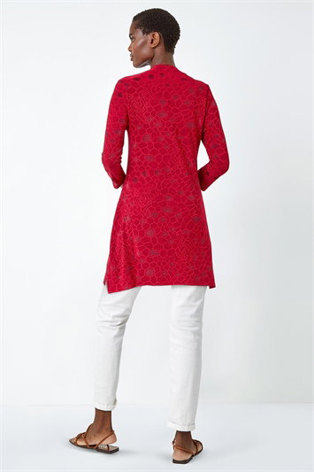 Textured Print Keyhole Stretch Tunic Top 19250078