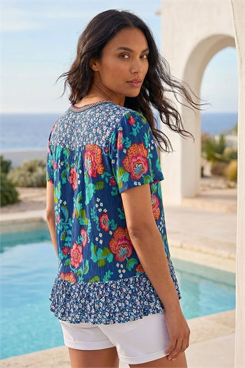 Floral Print Trim Detail Top 20258580