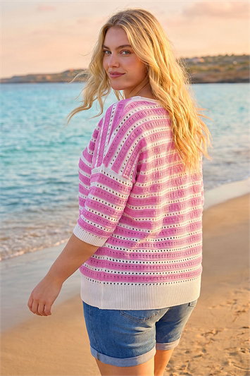 Curve Crochet Stripe Knit Top 16193772