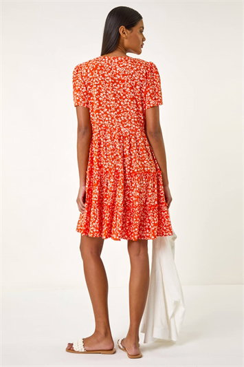 Floral Print V-Neck Smock Dress 14684964