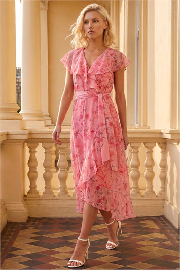 Petite Floral Frill Midi Dress 14829722