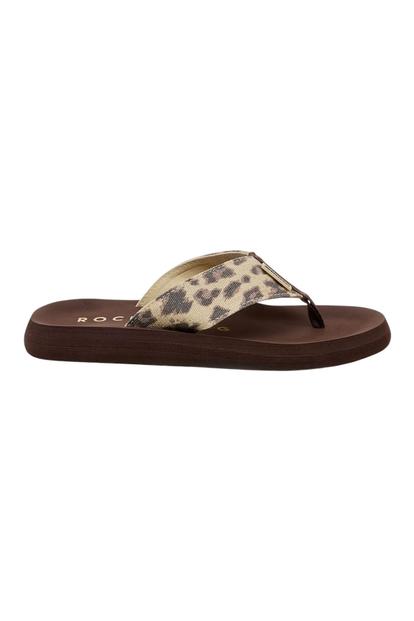Brown Adios Leopard Print Flip Flops