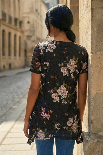 Floral Print Lace Stretch Top 19491008