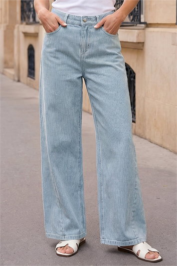 Blue Petite Stripe Cropped Jeans