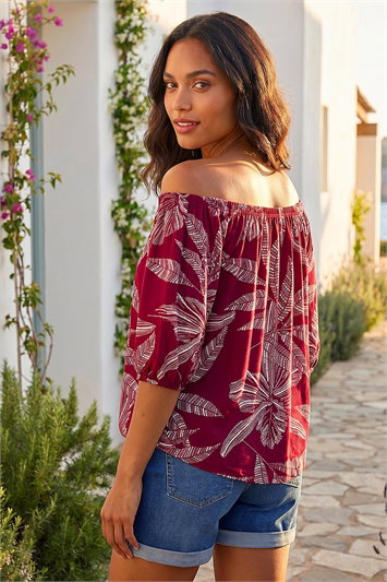 Floral Puff Print Bardot Top 19473478