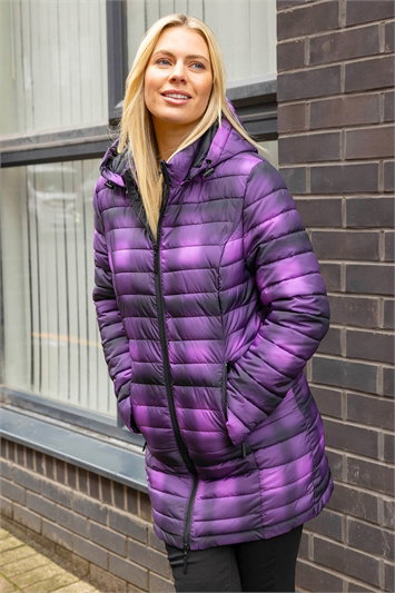 Check Print Quilted Puffer Coat 12028976